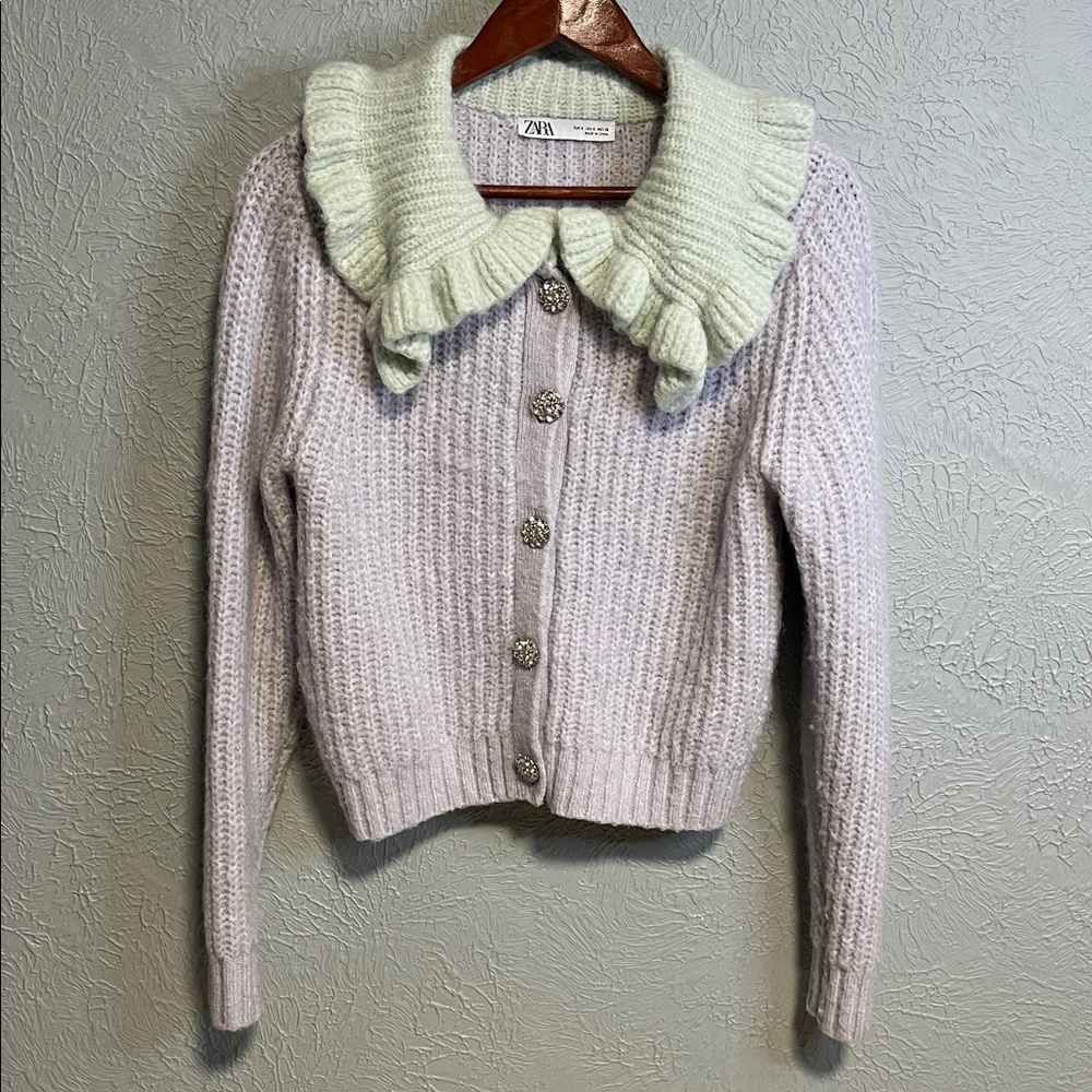 Zara Light Purple Ruffled Cardigan Bloggers Favorite - Picture 4 of 8